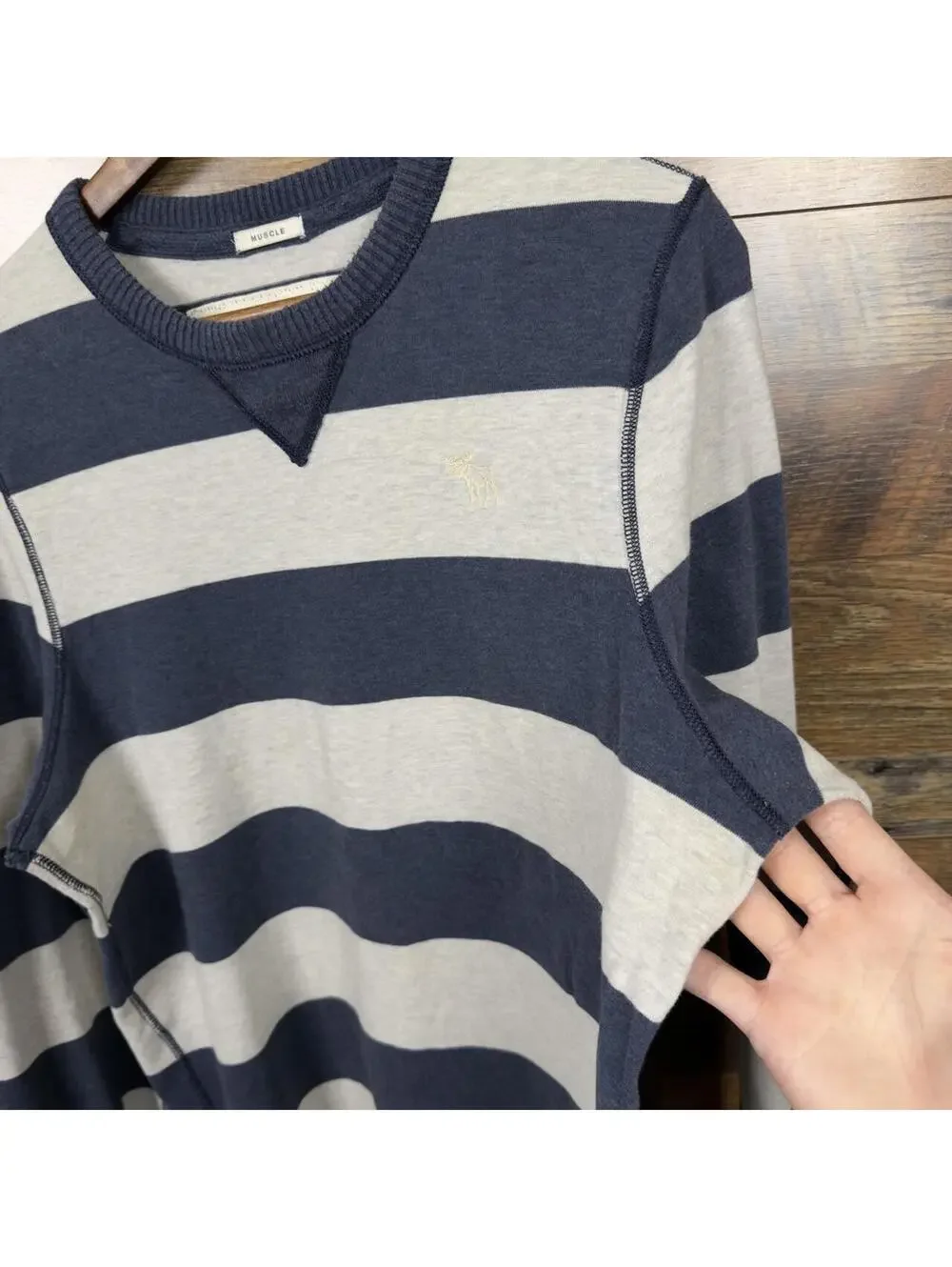 Vintage Abercrombie & Fitch Muscle Striped Crewneck Sweater XL Navy White Y2K